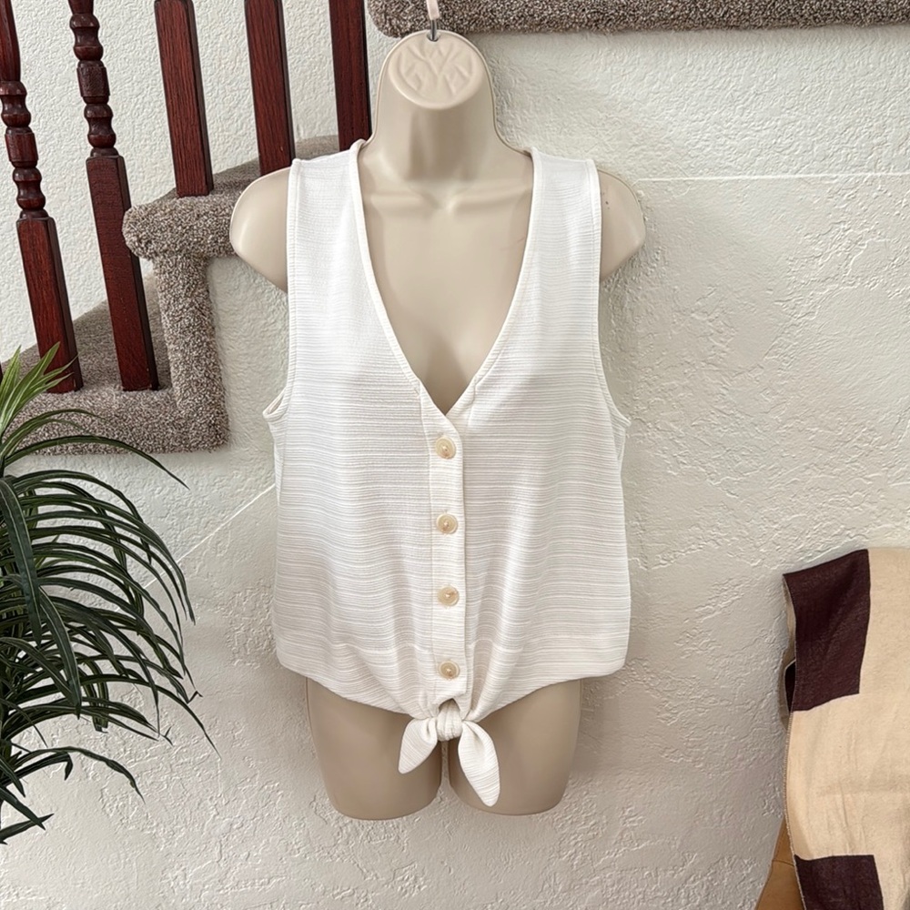 J. CREW Women’s White Button-Down Tie-Front Top Tank Top Size M EUC